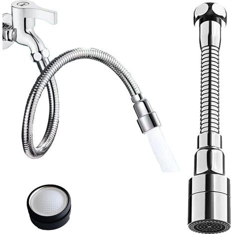 Faucet Extension 30cm 22mm Stainless Steel 360° Swivel Flexible Hose 24mm Aerator Kitchen Bathroom (1/5)