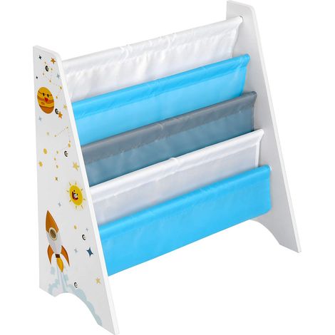 Bibliothèque Enfant, Étagère de Rangement pour Livres, avec Kit Anti-basculement, pour Chambre d’Enfant, Salle de Jeux, Garderie, École, 62,5 x 28 x 60 cm, Motif Espace, Blanc GKR72WT (1/5)