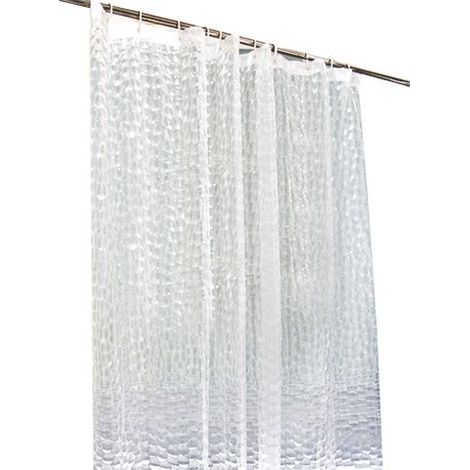 Rideau de Douche Anti Moisissure 180 X 200 cm, 3D Semi Transparent EVA Rideaux de Douche Lavable avec 12 Crochets, Imperméable Antibactérien Séchage