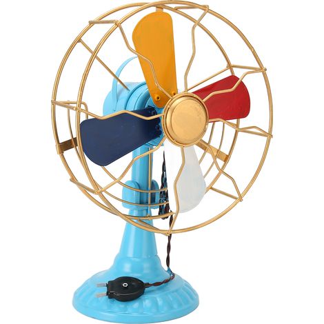 Ventilateur de table vintage, style rétro, couleurs exquises, métal durable, large base. Décoration de bureau antique pour vitrine ou couloir. (1/5)