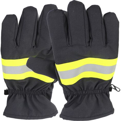 Gants résistants à la chaleur, gants de pompier noirs avec bordure réfléchissante, gants très résistants, ignifuges, imperméables, respirants, antistatiques (1/5)