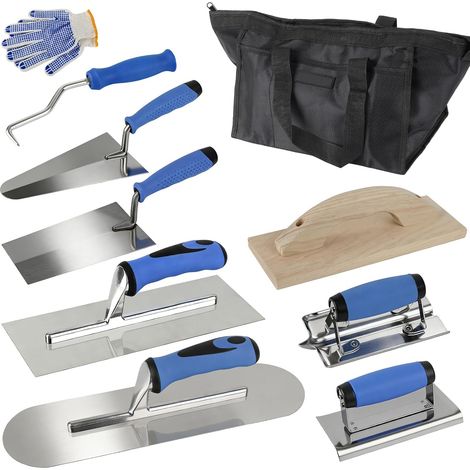Lot de 9 truelles de maçon en acier inoxydable - Truelles de lissage des dents - Pour bois - Pour béton - Avec truelles de plâtre et perforateur - Outil de stucage pour béton (1/5)