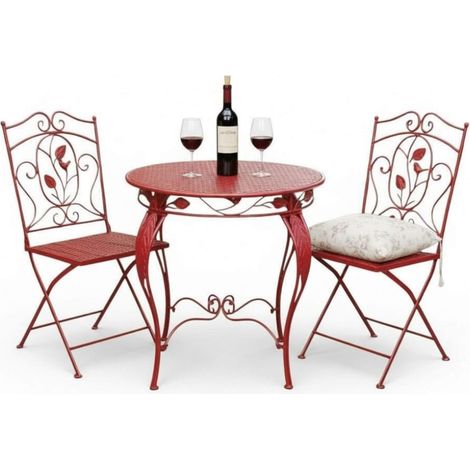 DanDiBo Bistrotisch mit 2 Stühlen Gartenmöbel Metall Eisen Antik Rot Wetterfest Rosso 96720 Bistroset 2 Stühle 1 Tisch Outdoor Gartenmöbel Set 3-teilig Vintage (1/5)