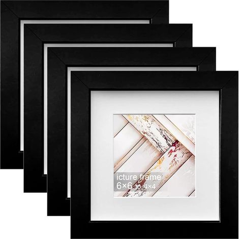 Lot de 4 Cadres Photo 15 x 15 cm Bois Naturel MDF Noir avec Verre Acrylique Passe Partout pour Collage Photo Decoration Murale ou Support Table Moderne Minimaliste (1/5)