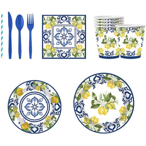 Assiettes, gobelets et couverts en carton - Service de table jetable - Fournitures pour fêtes, mariages, Noël, baby showers - Multicolore (1/5)