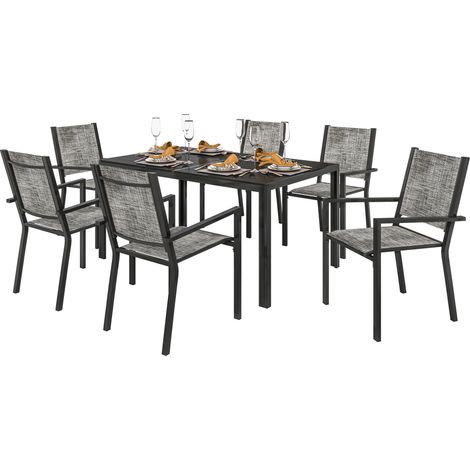 Outsunny – Table de jardin rectangulaire 150 cm – 6 chaises empilables en textilène – Structure en acier traité – Résistante aux intempéries (1/5)