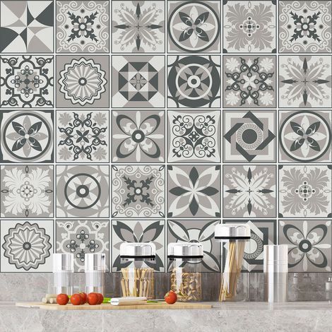 Stickers carrelage - Motif carreaux de ciment - 36 Stickers 20x20 cm - Adhésif MAT (1/3)