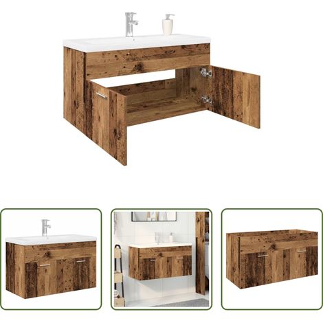 vidaXL Rangement salle de bain - Meuble avec vasque intégrée vieux bois bois d'ingénierie (1/5)