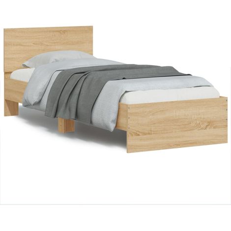 Estructura de cama cabecero luces LED roble  75x190 cm