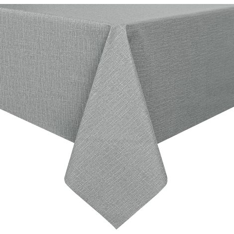 Nappe cirée 240x140 cm Gris Aspect lin Lavable PVC Résistant aux intempéries