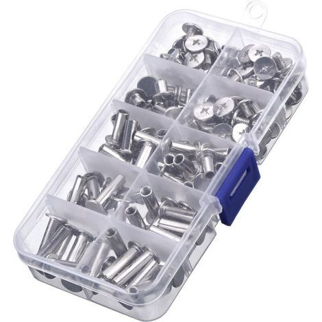 80 Ensemble Chicago Vis Assortiment Kit 5 Tailles Vis à Tête Croix Ronde en Métal Post Chicago Vis Bouton pour DIY Reliure de Décoration en Cuir (1/3)
