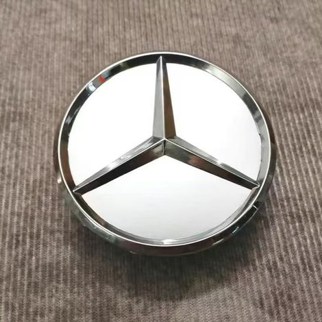 Lot de 4 Cache-Moyeux de Roue 75 mm pour Mercedes Classe C E GLK GLC CLS ML ABR, Emblème Central de Jante Design Triangle Argenté Style OEM, 4 Pièces Argent (1/2)