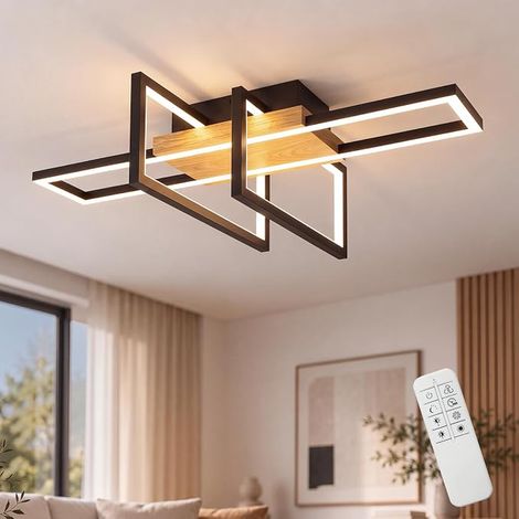 GBLY LED Deckenleuchte Wohnzimmer Deckenleuchte 36W schwarze Schlafzimmerlampe Moderne Wohnzimmerlampe Holzkuchenlampe dimmbare Deckenleuchte mit Fernbedienung fur Schlafzimmer Kuche Flur (1/5)