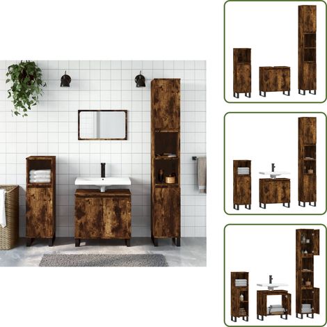 vidaXL Ensemble d'armoires de salle de bain 3 pcs chêne fumé (1/5)