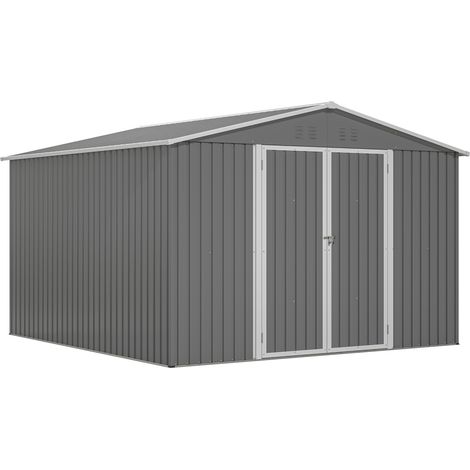 Cobertizo de jardín metálico gris 300 x 311,4 x 200 cm con base y puertas con cierre HOMVRA (1/5)