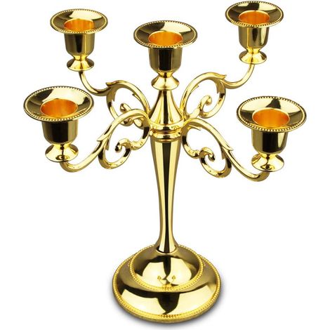 1 Bougeoir en métal, 5 bras, hauteur 26,4 cm, pour bougies diamètre 1,3 à 2,5 cm, décoration table mariage (1/5)