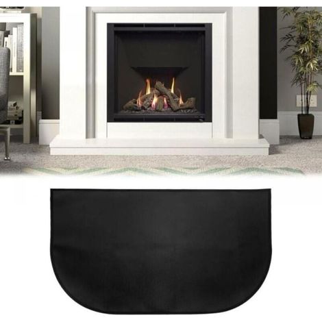 Tapis de cheminée, tapis ignifuge devant la cheminée, tapis de cheminée semi-circulaire pour cheminée, poêle, barbecue, noir (100x50) (1/4)