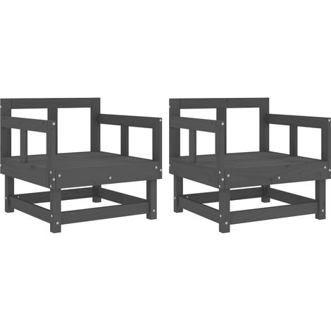 Maison Exclusive - Gartenstühle 2 Stk. Grau Massivholz Kiefer