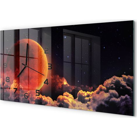 Horloge Murale Panoramique 60x30 cm en Verre Trempé Silencieuse Design Moderne Éclipse lunaire (1/5)
