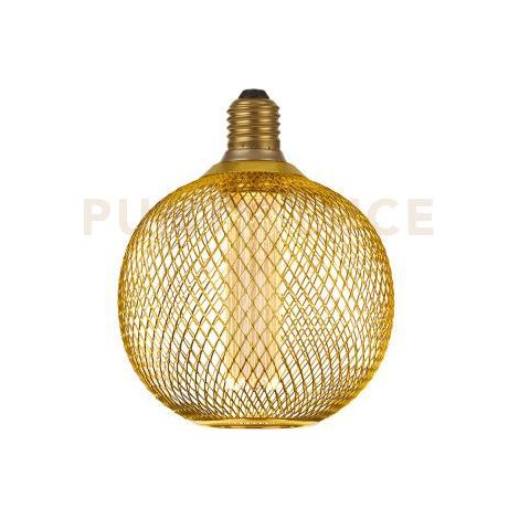 Lampadina Tonda Contemporanea Rete Metallica Acciaio Oro E27 3,5W 1800K