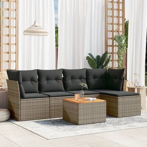 Set de muebles de jardín 6 pzas y cojines ratán sintético gris vidaXL (1/5)