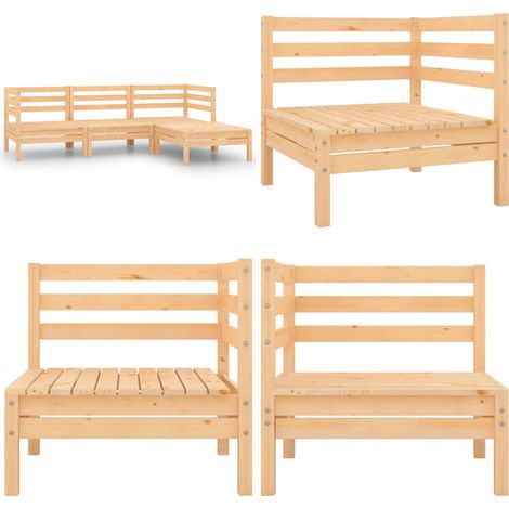 Set Salotto da Giardino 4 pz in Legno Massello di Pino - Divano in legno - Mobili da patio