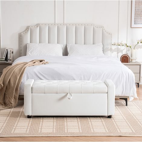 Rechteckige Ottomane mit Stauraum, PU, weiß, 122 x 45 x 47 cm OKMYHOME (1/5)