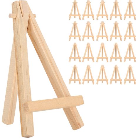 20 mini chevalets en bois naturel, supports trépieds en forme de A pour œuvres d'art, adaptés à la présentation décorative lors d'expositions. (1/5)