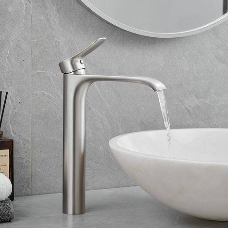 Robinet de salle de bain cascade - Robinet de salle de bain haut - Mitigeur monocommande - Argent (nickel brossé) (1/5)