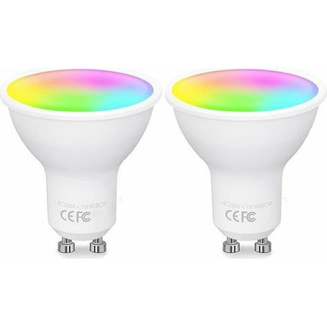 Ampoule Connectée WiFi GU10, RGBCW LED Smart Ampoule, Compatible avec Alexa/Google Home, 4.7W Equivalent à 50W Ampoule GU10 Dimmable RGB Multi-Couleur,2700-6500K Blanc Chaud Blanc Froid,2 PACK [Classe (1/5)