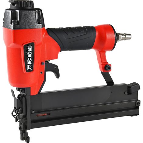 MECAFER Agrafeuse Cloueuse Pneumatique 161050 Poids 1 kg Coloris Orange Corps en Métal Agrafes 15 40mm Clous 20 50mm Magasin 100 pièces Garantie 2 ans (1/5)
