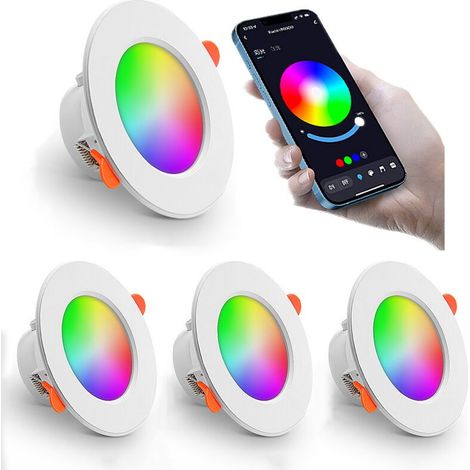 LED Encastré108W (équivalent 60W) Couleur RGB Changement Variation Coloré RGBW IP44 RGB+CCT Rond Dimmable Encastrables par Bluetooth (lot de 4) Lefou (1/5)