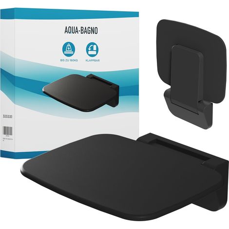 Siège de douche pliable mural noir, supportant jusqu'à 160 kg (1/5)