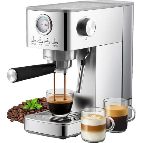 Kaffeemaschine, 15-Bar-Drucksystem, 1300 W Leistung, 11-16 Tassen Kapazität, Edelstahl, halbautomatisch (1/5)
