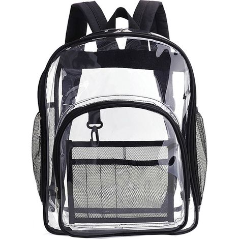 Sac à dos pour ordinateur portable, sac scolaire noir transparent en PVC imperméable, grande capacité, pour l'école, le collège et les étudiants (36 x 28 x 12 cm).