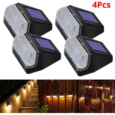 (Lot de 4 lampes solaires LED à lumière chaude) Lampe murale d'intérieur, éclairage de rue, induction, extérieur, IP65, étanche à la pluie, décoration de cour, jardin, escalier, éclairage nocturne lum (1/5)