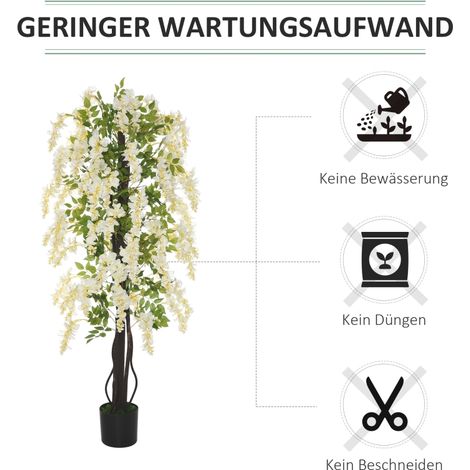 Glycine artificielle blanche 165 cm, plante décorative en pot, plastique et ciment, pour intérieur et extérieur, fausse fleur de jardin (1/5)
