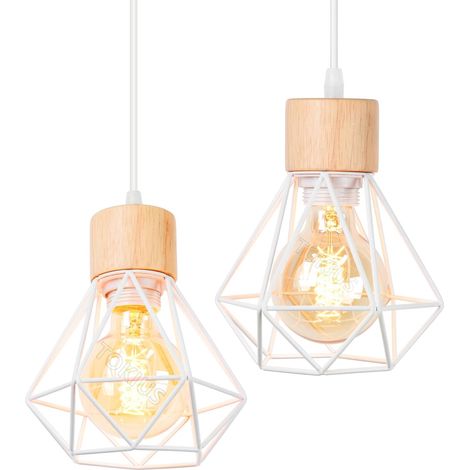 Industrielle Pendelleuchte – 2er-Set – Metall und Holz – Vintage-Diamantkäfig-Design – Wohnzimmer, Küche, Schlafzimmer – Ø 16 cm (1/5)