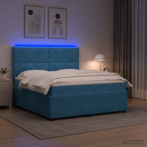vidaXL Lit boxspring LED avec matelas Bleu 140 x 200 cm Velours (1/5)