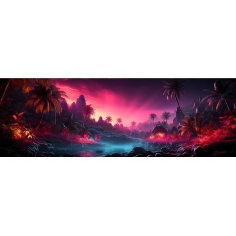 Tableau sur toile forêt tropicale fluorescente 30x97 cm - Impression sur Toile Murale Décorative - Image imprimée en HD sur Toile - Toile sur Châssis en Bois FSC - Fabriqué en France