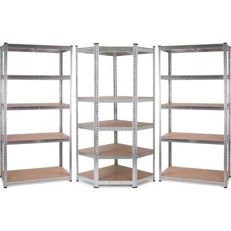 ORION91oficial® - Set 3X Estanterías Almacenaje, Galvanizada, Cargas Pesadas 2625 kg, 15 Baldas, MDF Estantería Esquinera, Modulares Acero, Alta Resistencia, Garaje - Taller - Almacén - spaziOrion91