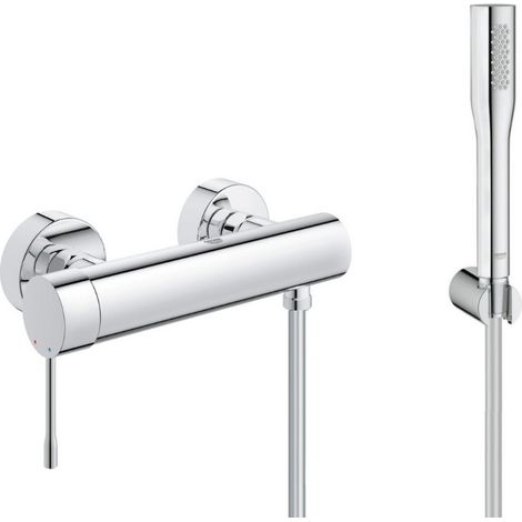 Grohe Set de douche Mitigeur monocommande 1/2’’ Essence + Douchette stick 1 jet Euphoria Cosmopolitan, Chrome (33636001-Euphoria)