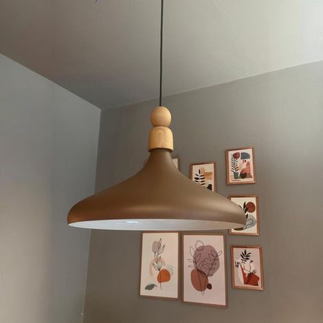 Schlichte Braun Pendelleuchte aus Holz mit Kopfteil - Vintage-Kronleuchter E27 Ø35 cm für Wohnzimmer, Schlafzimmer Oder Esszimmer (1/5)