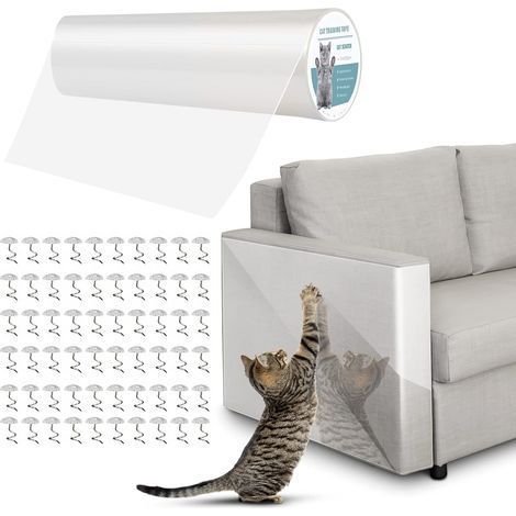 1 Rouleau Film Protection Canapé Anti-Griffes Chat Transparent Autocollant Pour Tissu Cuir 40x300cm (1/5)