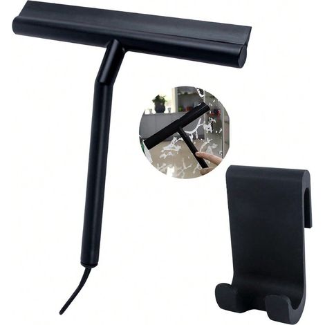 Raclette de douche pour salles de bains et voitures - produit de nettoyage multifonctionnel pour sols et meubles (noir) (1/5)