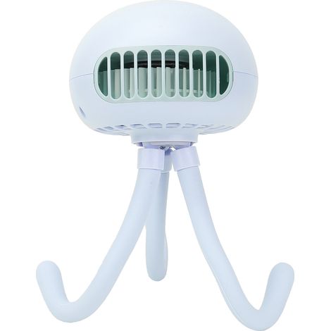 Ventilateur pour poussette bébé portable USB à conversion de fréquence en forme de pieuvre, fonctionnant sur piles, bleu (1/5)