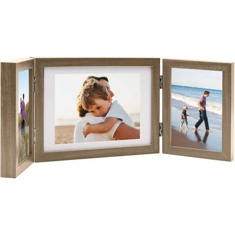 Cadre photo pliable, marron clair, 22x15 cm + 2x (10x15 cm) (1/5)