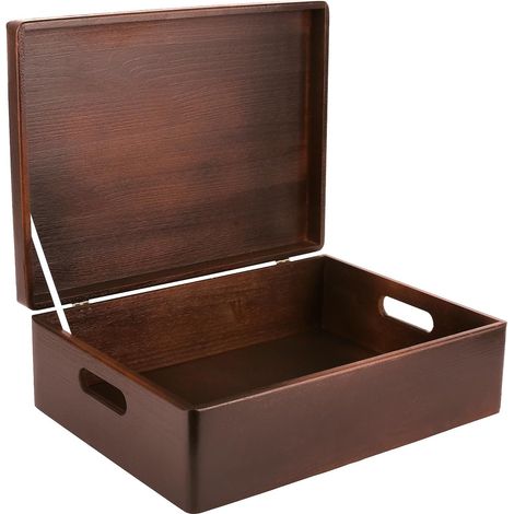 Scatola Portaoggetti in Legno con Manici 40x30x14 cm – Marrone (1/5)