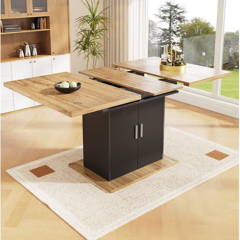 Tavolo da pranzo allungabile 110-140x70x76 cm nero in MDF con vano portaoggetti e struttura stabile (1/5)