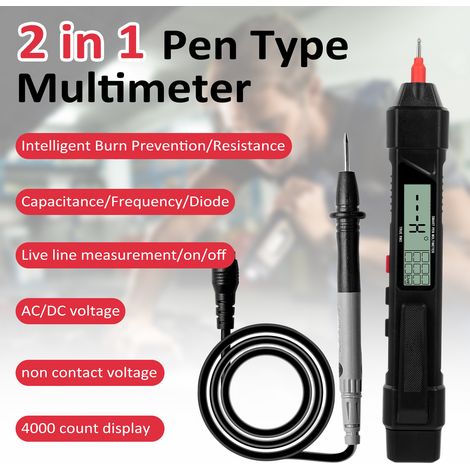 Multimetro digitale 2 in 1, a penna, 4000 conteggi, tester di tensione AC/DC, alta precisione, misurazione di tensione, capacità, resistenza, frequenza, tester diodi NCV, con luce LED.